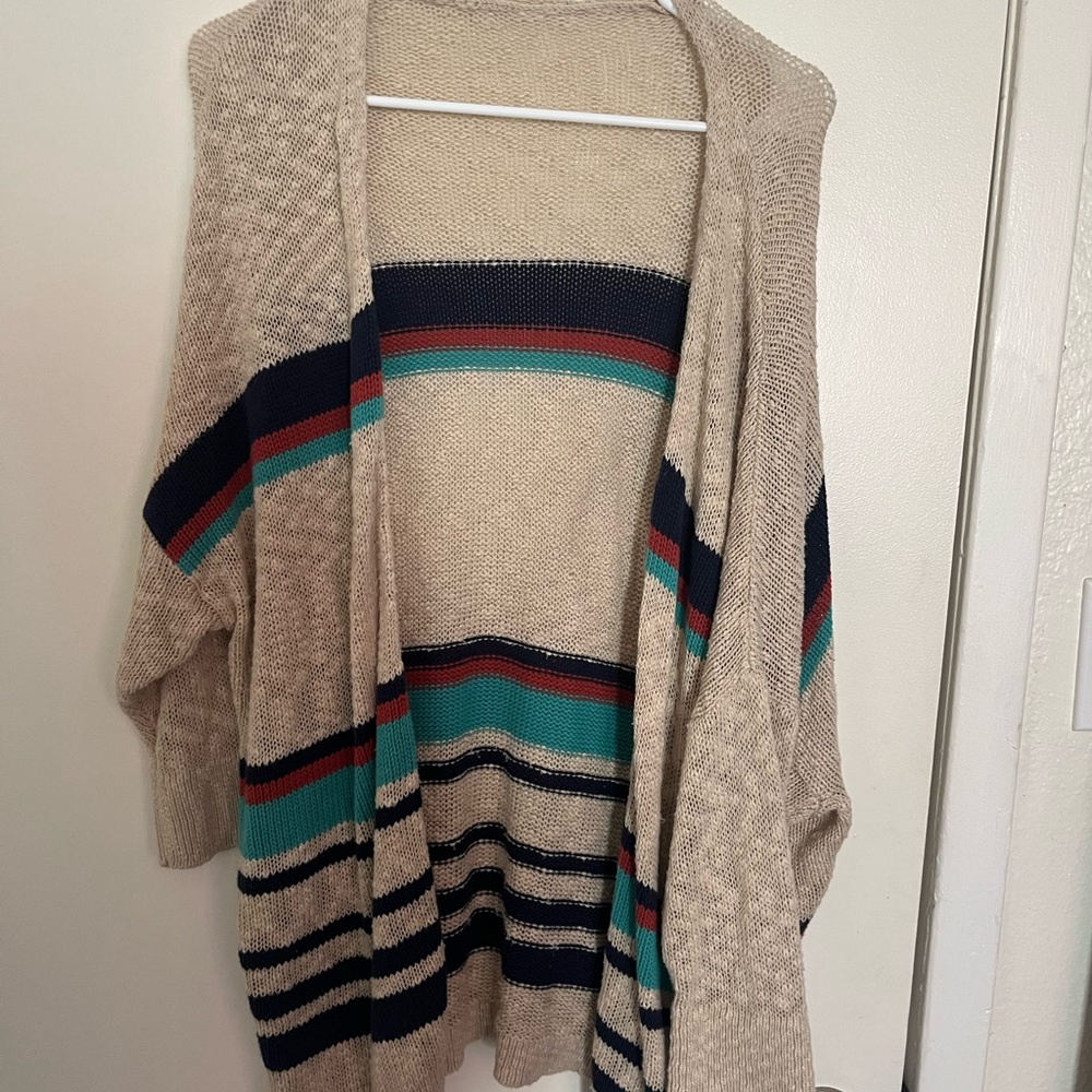 Striped Beige Cardigan Sweater